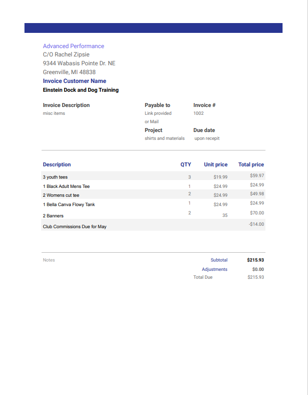 Einstein Invoice